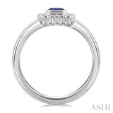 6X4 MM Octagon Shape Sapphire and 1/5 Ctw Round Cut Diamond Bold Precious Fashion Ring in 10K White Gold