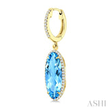 16X6 MM Evoque Gemstones Oval Shape Blue Topaz and 3/8 Ctw Round Cut Diamond Semi-Precious Earrings in 14K Yellow Gold