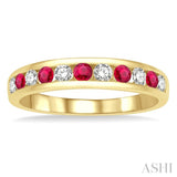 2.3 MM Round Shape Ruby and 1/4 Ctw Round Cut Diamond Precious Wedding Band in 14K Yellow Gold