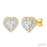 1/3 Ctw Heart and Round Cut Diamond Fashion Halo Stud Earrings in 14K Yellow Gold
