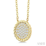 1/5 Ctw Round Cut Diamond Rope Border Circle Motif Fashion Pendant With Chain in 10K Yellow Gold