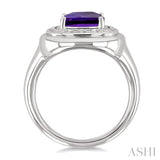 8 MM Cushion Shape Amethyst and 1/20 Ctw Round Cut Diamond Bold Semi-Precious Ring in Sterling Silver