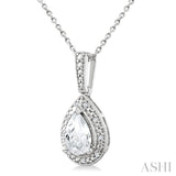 6X4 MM Pear Shape White Topaz and 1/50 Ctw Round Cut Diamond Semi-Precious Pendant With Chain in Sterling Silver