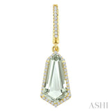 14X7 MM Evoque Gemstones Shield Shape Green Amethyst and 3/8 Ctw Round Cut Diamond Semi-Precious Earrings in 14K Yellow Gold