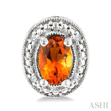 6X4 MM Oval Shape Citrine and 1/50 Ctw Round Cut Diamond Semi-Precious Earrings in Sterling Silver
