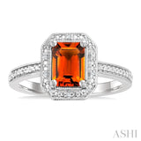 7X5 MM Octagon Shape Citrine and 1/50 Ctw Round Cut Diamond Semi-Precious Ring in Sterling Silver