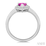 7X5 MM Pear Shape Lab-Created Pink Sapphire and 1/50 Ctw Round Cut Diamond Precious Ring in Sterling Silver