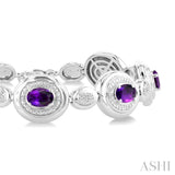 7X5 MM Oval Shape Amethyst and 1/10 Ctw Round Cut Diamond Bold Bracelet in Sterling Silver