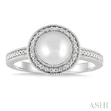 7MM Cultured Pearl and 1/50 Ctw Round Cut Diamond Halo Ring in Sterling Silver