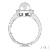 7MM Cultured Pearl and 1/50 Ctw Round Cut Diamond Halo Ring in Sterling Silver