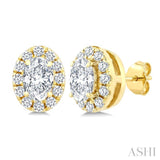 1/4 Ctw Oval and Round Cut Diamond Fashion Halo Stud Earrings in 14K Yellow Gold