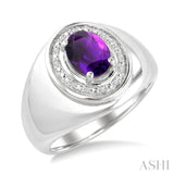 8X6 MM Oval Shape Amethyst and 1/20 Ctw Round Cut Diamond Semi-Precious Ring in Sterling Silver