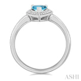 7X5 MM Pear Shape Aquamarine and 1/50 Ctw Round Cut Diamond Semi-Precious Ring in Sterling Silver