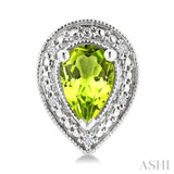 6X4 MM Pear Shape Peridot and 1/50 Ctw Round Cut Diamond Semi-Precious Earrings in Sterling Silver