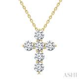 3/4 Ctw Round Cut Diamond Christian Cross 6-Stone Fashion Pendant With Chain in 14K Yellow Gold