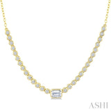 1/2 Ctw Luna Bezel Halfway Bezel Set Emerald and Round Cut Diamond Necklace in 14K Yellow Gold
