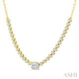 1/2 Ctw Luna Bezel Halfway Bezel Set Emerald and Round Cut Diamond Necklace in 14K Yellow Gold