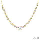 1/2 Ctw Luna Bezel Halfway Bezel Set Emerald and Round Cut Diamond Necklace in 14K Yellow Gold