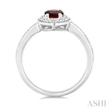 7X5 MM Oval Shape Garnet and 1/50 Ctw Round Cut Diamond Semi-Precious Ring in Sterling Silver