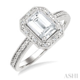 6X4 MM Octagon Shape White Topaz and 1/50 Ctw Round Cut Diamond Semi-Precious Ring in Sterling Silver