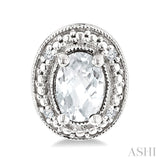 6X4 MM Oval Shape White Topaz and 1/50 Ctw Round Cut Diamond Semi-Precious Earrings in Sterling Silver