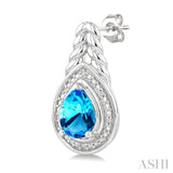 8X5MM Pear Cut Blue Topaz and 1/20 Ctw Round Cut Diamond Semi-Precious Earrings in Sterling Silver