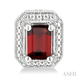6X4 MM Octagon Shape Garnet and 1/50 Ctw Round Cut Diamond Semi-Precious Earrings in Sterling Silver