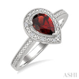7X5 MM Pear Shape Garnet and 1/50 Ctw Round Cut Diamond Semi-Precious Ring in Sterling Silver