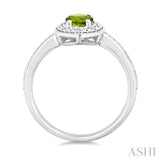 7X5 MM Oval Shape Peridot and 1/50 Ctw Round Cut Diamond Semi-Precious Ring in Sterling Silver