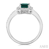 7X5 MM Octagon Shape Lab-Created Emerald and 1/50 Ctw Round Cut Diamond Precious Ring in Sterling Silver