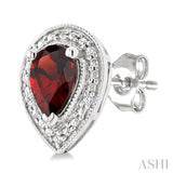 6X4 MM Pear Shape Garnet and 1/50 Ctw Round Cut Diamond Semi-Precious Earrings in Sterling Silver