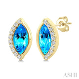 8X4 MM Marquise Shape Blue Topaz and 1/10 Ctw Round Cut Diamond Semi-Precious Earrings in 10K Yellow Gold