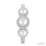 3MM & 4MM Cultured Pearl and 1/4 Ctw Round Cut Diamond Halo Half Hoop Earrings in 14K White Gold