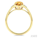 16X6 MM Evoque Gemstone Hexagon Shape Citrine and 1/20 Ctw Round Cut Diamond Semi-Precious Ring in 10K Yellow Gold