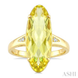 22X8 MM Evoque Gemstones Oval Shape Lemon Quartz and 1/50 Ctw Round Cut Diamond Semi-Precious Ring in 14K Yellow Gold