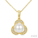 7 MM White Cultured Pearl and 1/20 Ctw Round Cut Diamond Fashion Pendant With Chain in 10K Yellow Gold