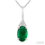 1/50 Ctw Oval Cut 6X4 MM Emerald and Round Cut Diamond Precious Pendant With Chain in 10K White Gold