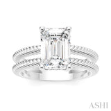 1/10 Ctw Akari Split Rope Textured Shank Emerald Shape Round Cut Diamond Semi Mount Engagement Ring in 14K White Gold