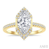 1/4 Ctw Vertical Marquise Shape Round Cut Diamond Semi Mount Engagement Ring in 14K Yellow Gold