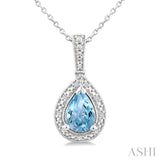 7X5 MM Pear Shape Aquamarine and 1/50 Ctw Round Cut Diamond Semi-Precious Pendant With Chain in Sterling Silver