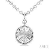 1/10 Ctw Latin Cross Round Cut Diamond Pirouette Round Fluted Medallion Fashion Pendant With Chain in Sterling Silver