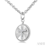 1/10 Ctw Latin Cross Round Cut Diamond Pirouette Round Fluted Medallion Fashion Pendant With Chain in Sterling Silver