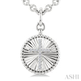 1/10 Ctw Latin Cross Round Cut Diamond Pirouette Round Fluted Medallion Fashion Pendant With Chain in Sterling Silver