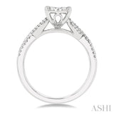 5/8 Ctw Oval Shape Center Split Criss Cross Shank Lovebright Round Cut Diamond Engagement Ring in 14K White Gold