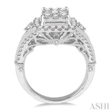 1 1/4 Ctw Round Diamond Lovebright Vintage Style Halo Engagement Ring in 14K White Gold