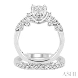 1 Ctw Diamond Lovebright Wedding Set with 3/4 Ctw Engagement Ring and 1/3 Ctw Wedding Band in 14K White Gold