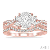 7/8 Ctw Lovebright Round Diamond Wedding Set With 3/4 Ctw Criss Cross Shank Engagement Ring and 1/6 Ctw Arched Wedding Band in 14K Rose & White Gold