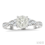 1/2 Ctw Round Shape Lovebright Carved Shank Round Cut Diamond Engagement Ring in 14K White Gold