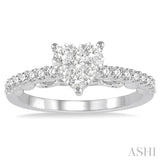 5/8 Ctw Round Cut Diamond Heart Shaped Lovebright Ring in 14K White Gold