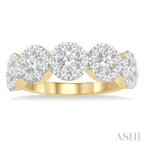 1 1/2 Ctw 5-Stone Lovebright Round Cut Diamond Band in 14K Yellow and White Gold